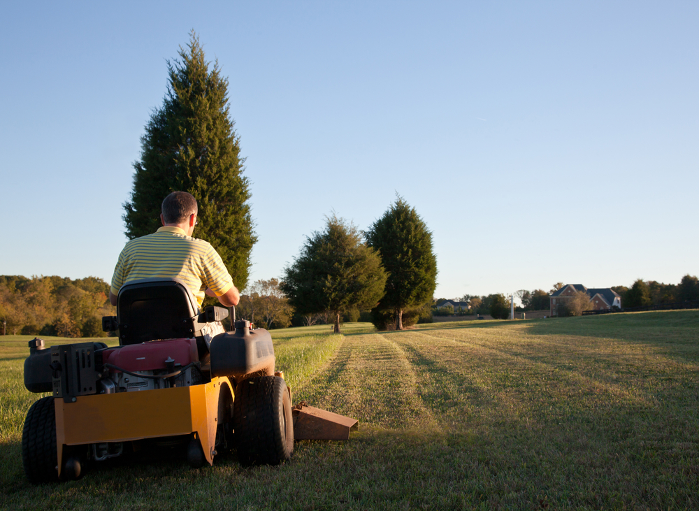 Middle,aged,man,on,zero,turn,mower,cutting,grass,on